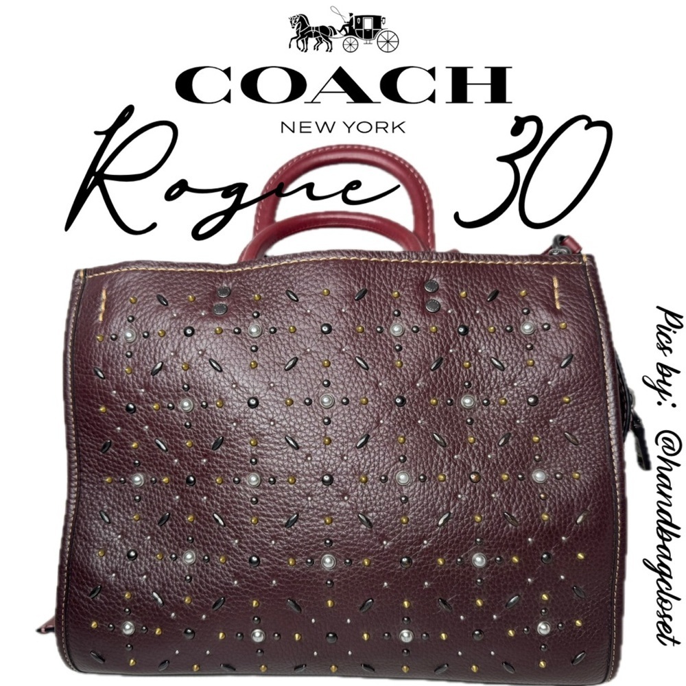Coach Rogue Prairie Rivets Tote Bag Red Oxblood Leather Rivet Satchel Handbag